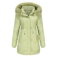 thumbnail image 2 of Idoravan Womens Puffer Jackets Sale Women's Fashionable Long Sleeved Solid Color Hoodie with Pockets, Cotton Jacket, Long Sleeved Cotton Jacket Green XXL, 2 of 5