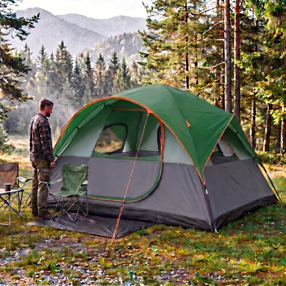 SANOPY 8-10 Person Camping Tent, Weather Resistant Alloy Steel Frame with Detachable Rain Cover and Mesh Roof Panel for Camping, Carry Bag, Green
