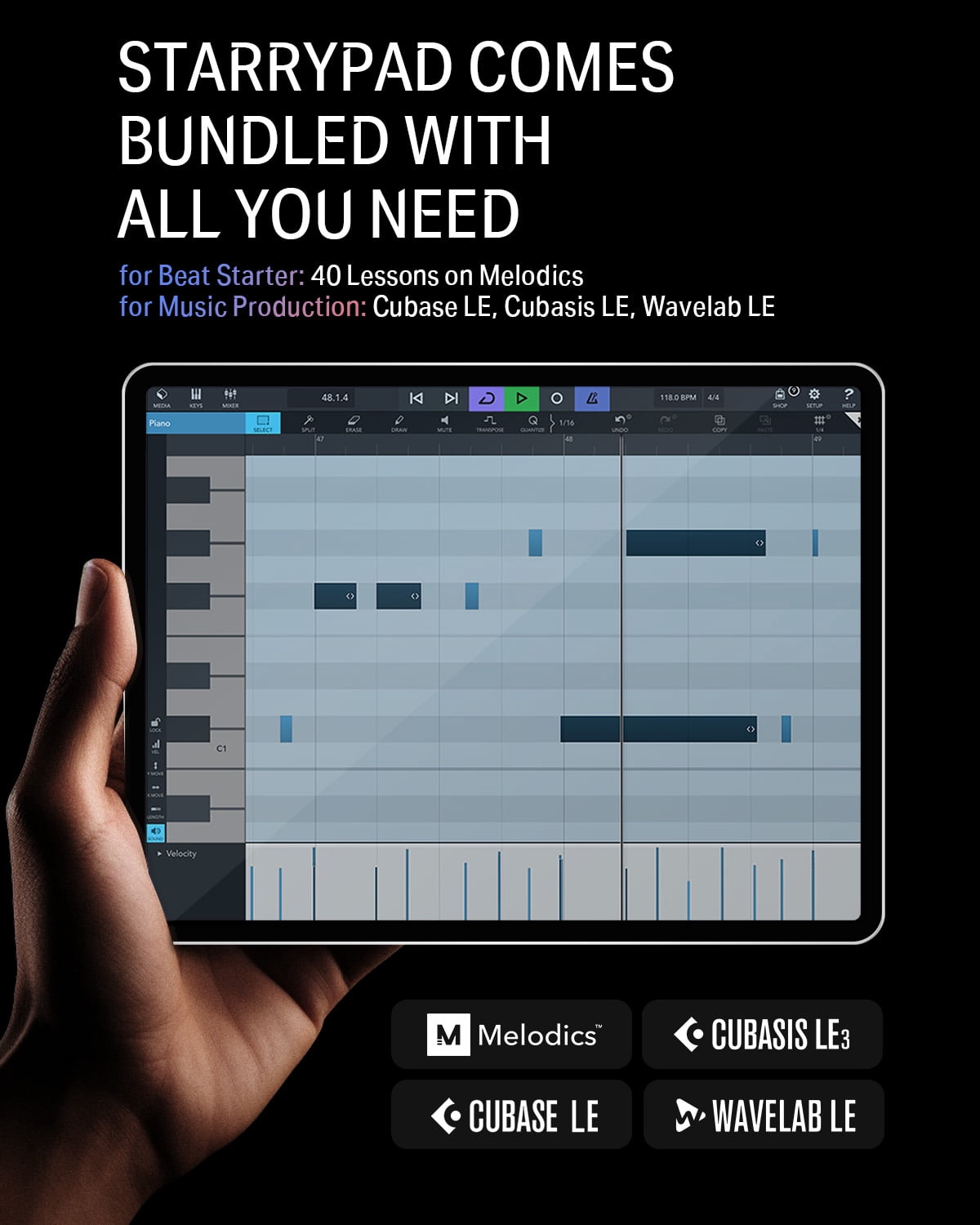 Donner STARRYPAD Professional MIDI Pad Beat Maker Machine with 16 Beat Pads, Melodics Lessons,White