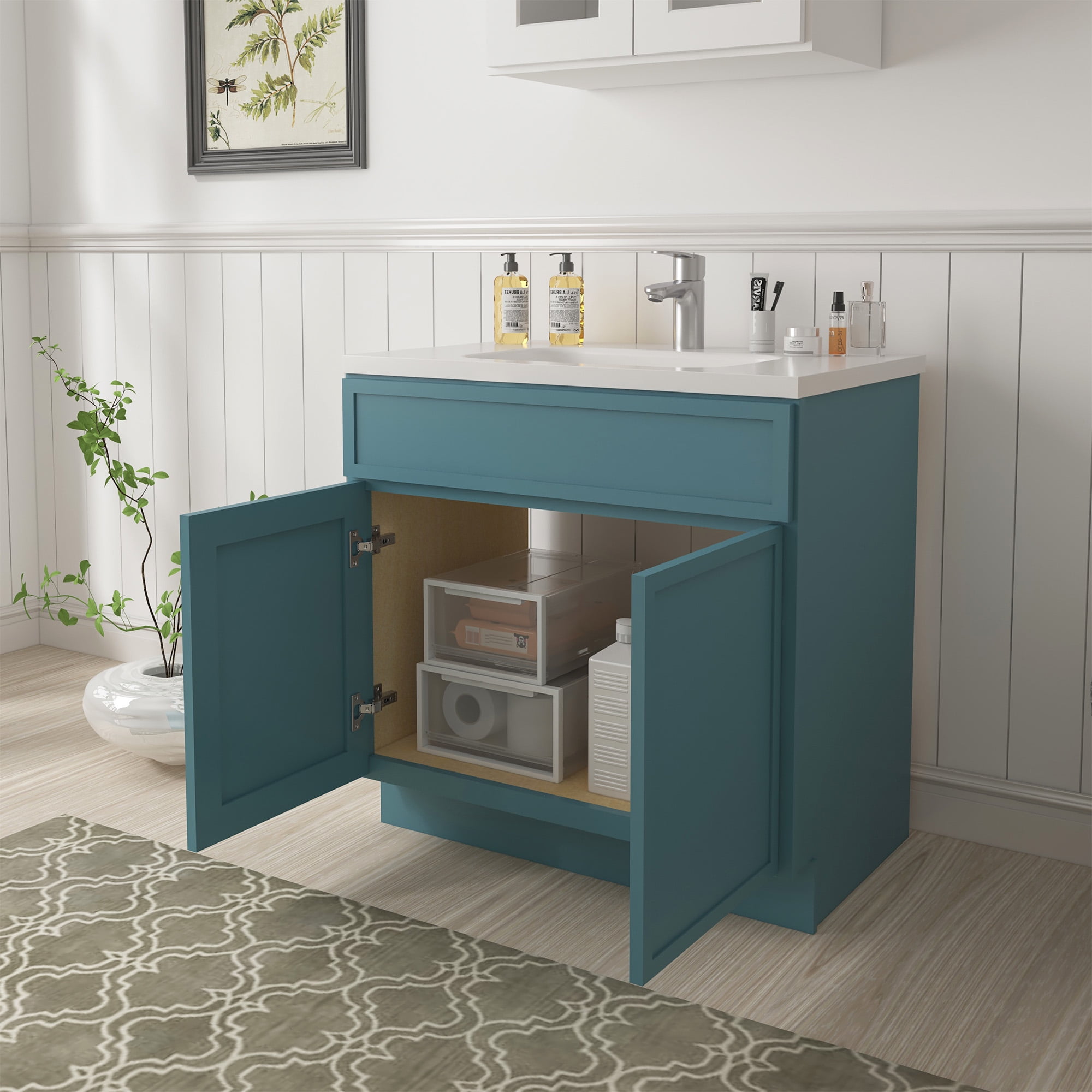 Vanity Art 33" W Birch Plywood Freestanding Single Base Storage Cabinet with Soft Close Doors
