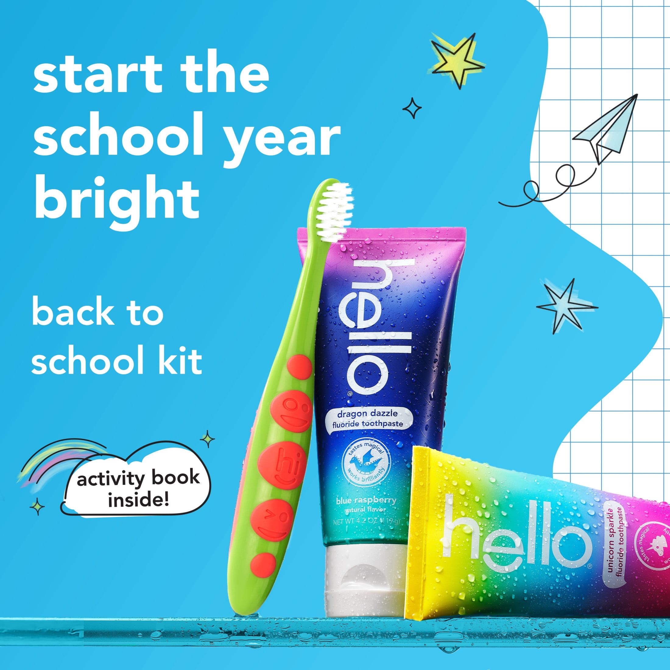 hello Kids Toothbrush and Kids Toothpaste Back To School Kit