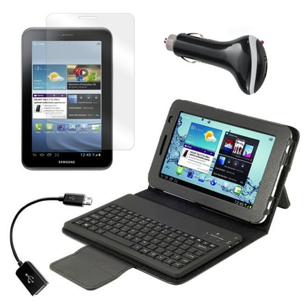 Bluetooth Keyboard Folio with Screen Protector, OTG Cable, and Car Charger for Samsung Galaxy Tab 2 7