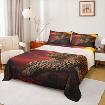 Homewish Teens Wildlife Leopard 4 Pieces Queen Sheet Sets,Woodland Jungle Animal Ultra Soft Flat Sheet,Orange Brown Queen Fitted Sheet,Super Cozy Room Decor