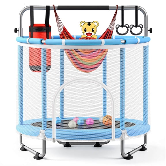 SERAY 55-65" Kids Trampoline with Safety Enclosure & Mini Balls, Indoor/Outdoor Fun for Toddlers, Durable, Quiet, and Safe Bouncing Toy for Boys and Girls