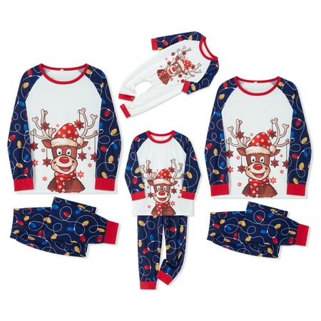 

wybzd Matching Family Pajamas for Women Men Christmas Deer Jammies Holiday Pjs Clothes Mum and Dad Pyjamas