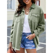 Eytino Womens Oversized Denim Jacket Casual Long Boyfriend Jean Jacket for Autumn Spring Green L Female