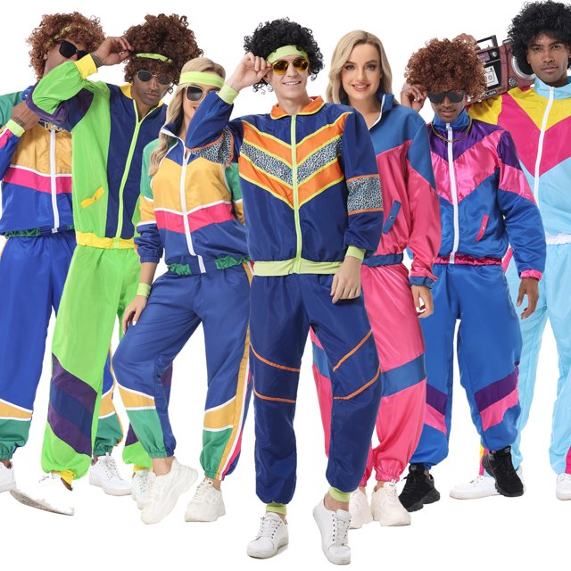 Traje de pareja de Halloween, traje de pareja de adultos para actuación de baile hippie disco retro