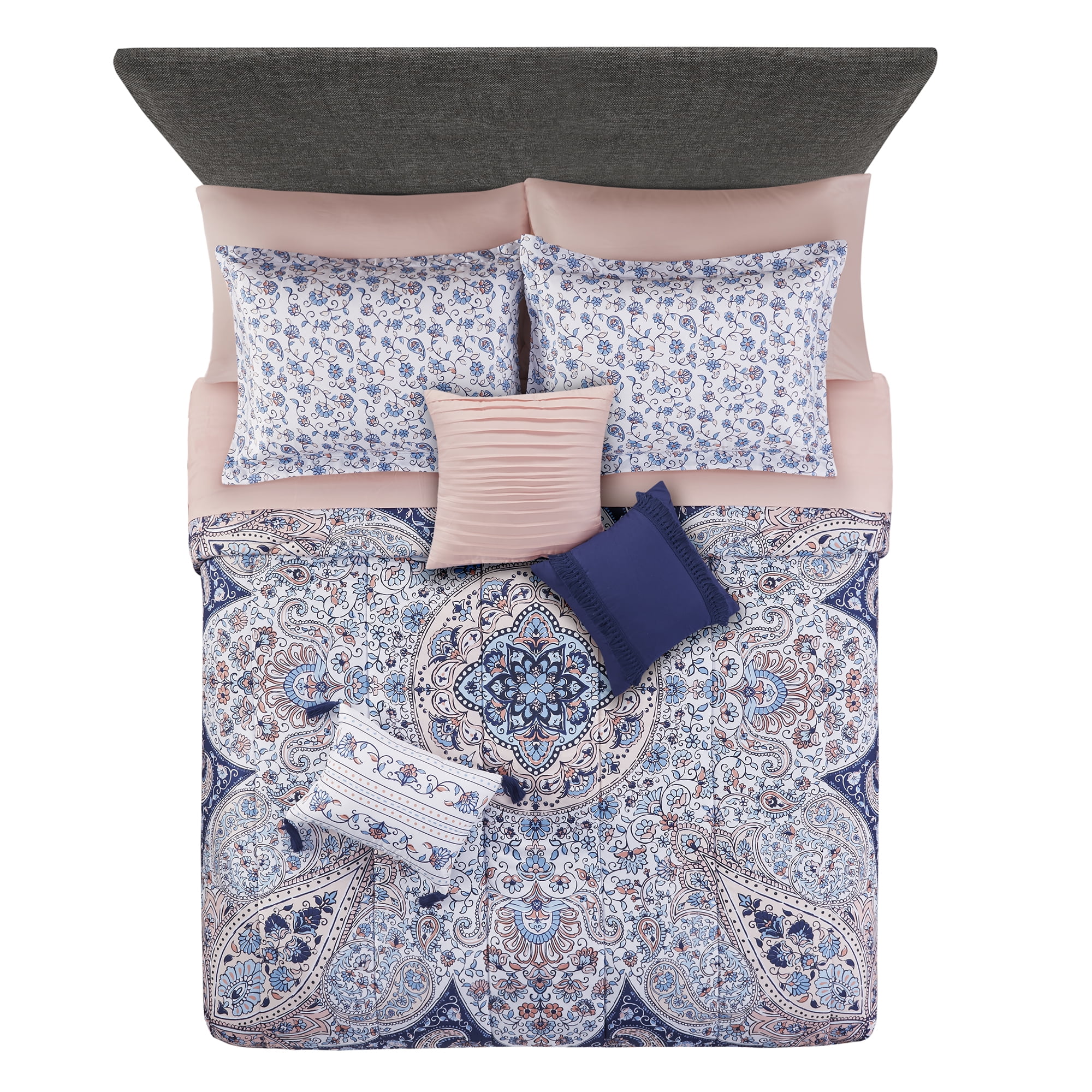 Mainstays Multicolor Medallion 10 Piece Bed in a Bag Comforter Set With Sheets, Full