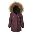 thumbnail image 2 of Girls Fleece Lined Heavy Winter Parka Jacket Coat Faux Fur Trim Zip-Off Hood - Merlot (10/12), 2 of 7