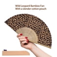 thumbnail image 3 of 1pc Hand Fan Wild Leopard Foldable 23cm 9inch Bamboo Rid  Fan with Slender Cotton Pouch, 3 of 7