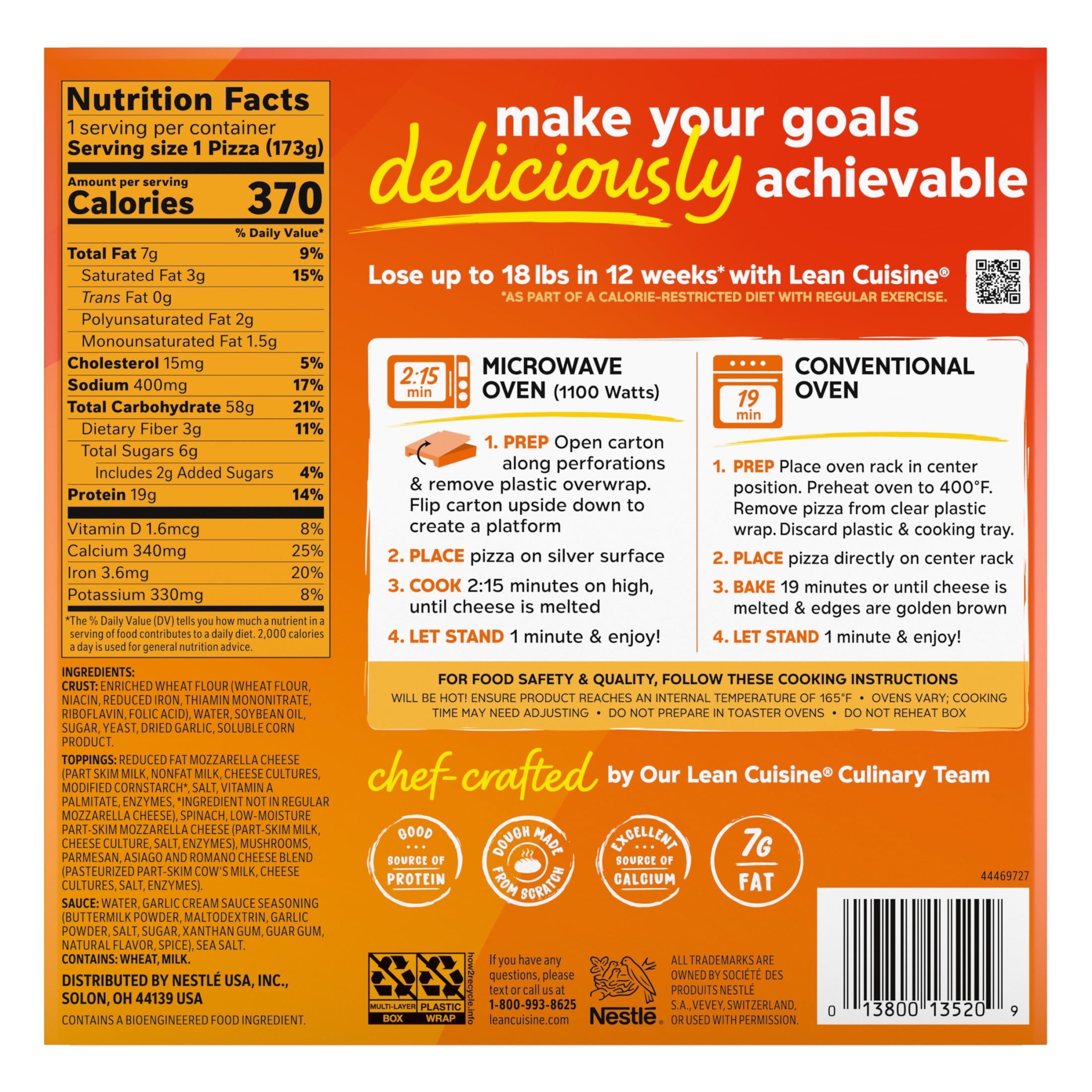 Lean Cuisine Spinach and Mushroom Pizza Microwave Meals for Lunch or Dinner, 6 oz (Frozen)