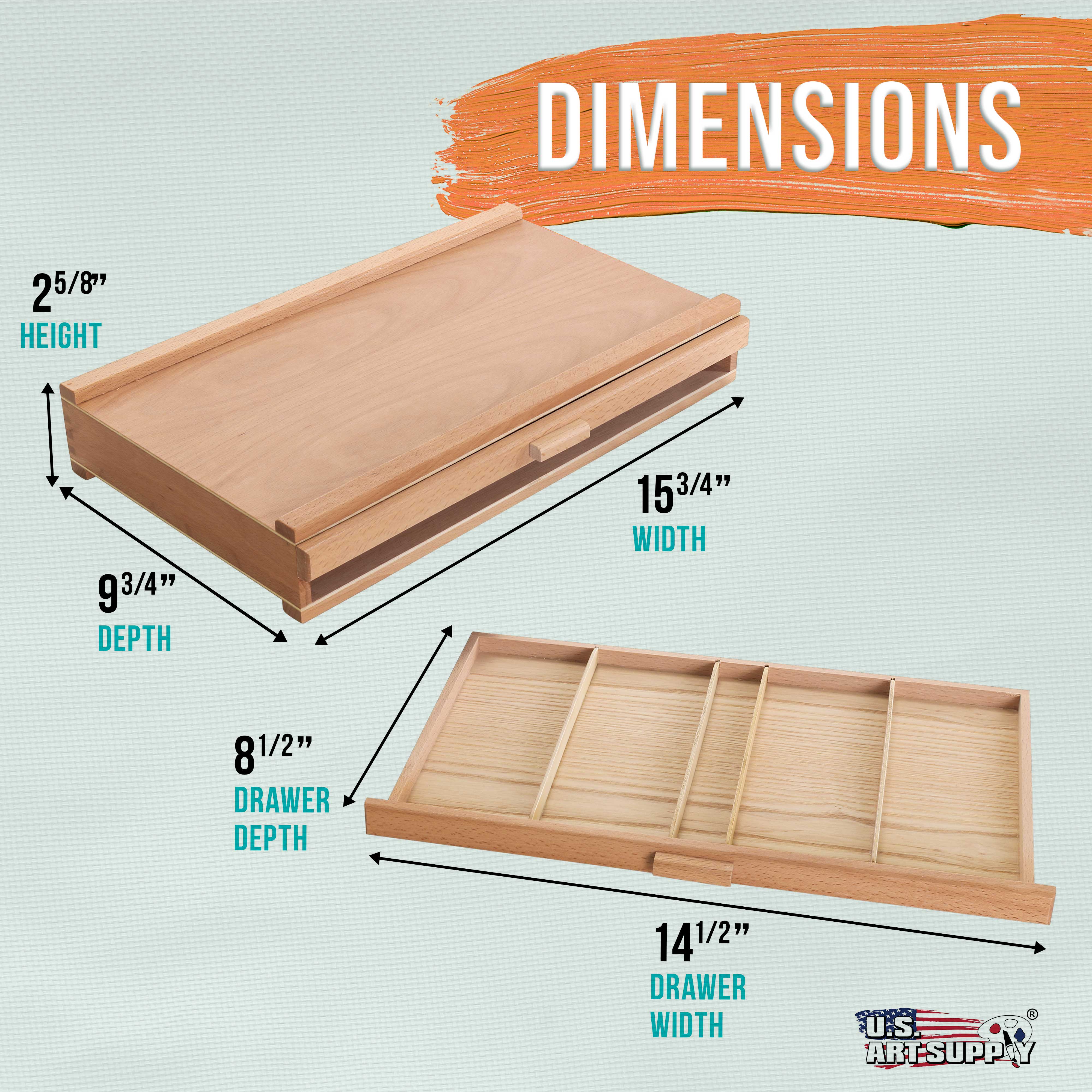 U.S. Art Supply 2-Drawer Artist Wood Pastel, Pen, Marker Storage Box - Elm Hardwood Construction, 5 Compartments per Drawer - Ideal for Pastels, Pens, Pencils, Charcoal, Blending Tools, and More