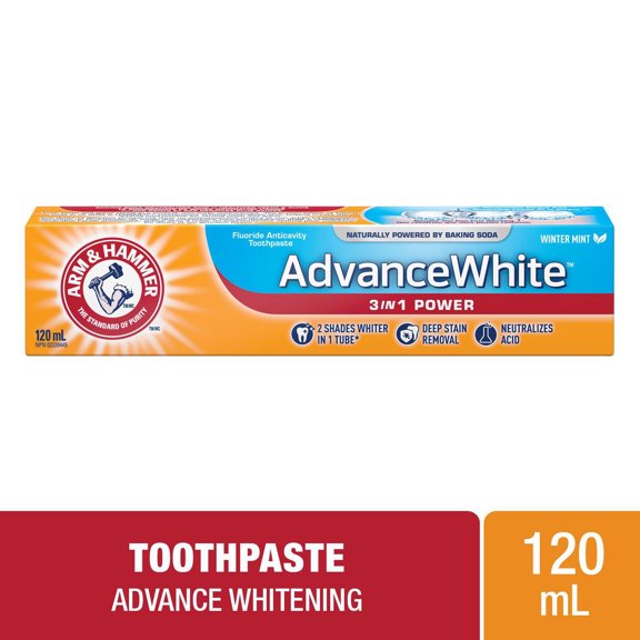 Arm & Hammer Advance White Toothpaste 3in1 Power, Winter Mint Flavor - Whitening, Deep Stain Removal, Acid Neutralization, 120ml