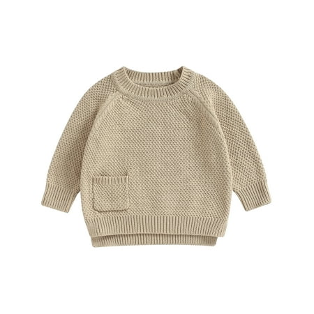 

Wallarenear Baby Girl Boy Knit Pullover Sweater Fall Winter Warm Sweatshirt Tops with Pocket