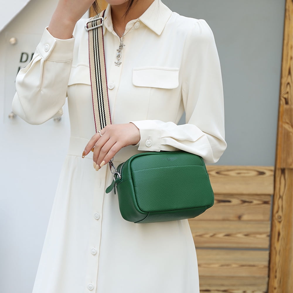 Crossbody Bag for Women Leather Wide Strap Shoulder Bag Purse Trendy Crossbody Purse Top Zip, 25*16*8cm - green
