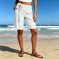 thumbnail image 2 of Bermuda Shorts for Women with Pockets Knee Length Elastic Waisted Long Shorts Casual Workout Side Tie Shorts with Pockets White L, 2 of 7