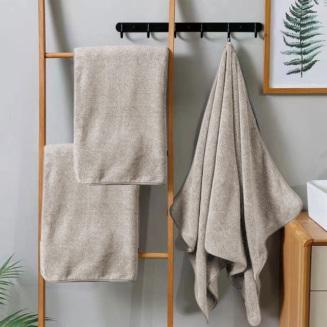 Juego de toallas de baño - Forro polar de terciopelo súper absorbente | Paño y toallita grande espesada de secado rápido | Gris Morado Café Blanco | 70x140cm y 35x75cm | Toallas domésticas suaves y