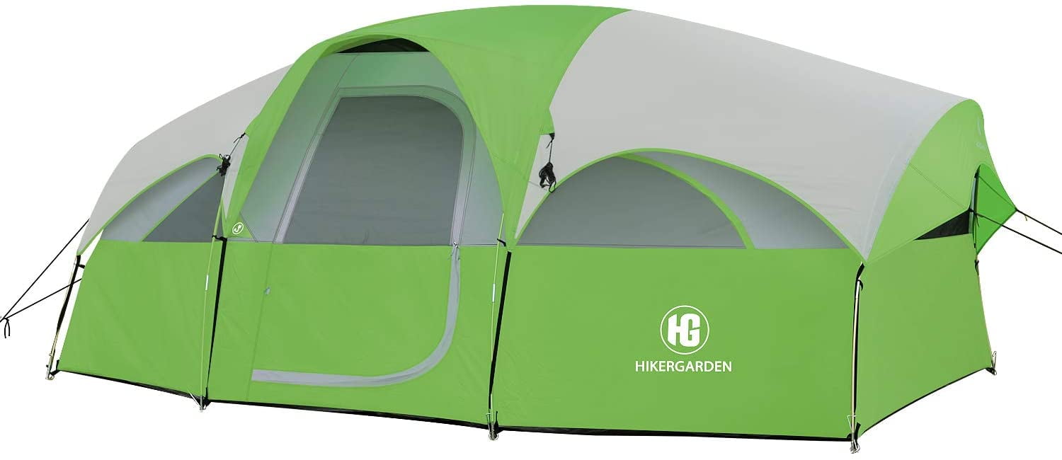 Hikergarden Tent 8 Person Camping Tents Waterproof Windproof Family Tent 5 Large Mesh Windows Double Layer Divided Curtain For Separated Room Portable With Carry Bag For All Seasons Walmart Com