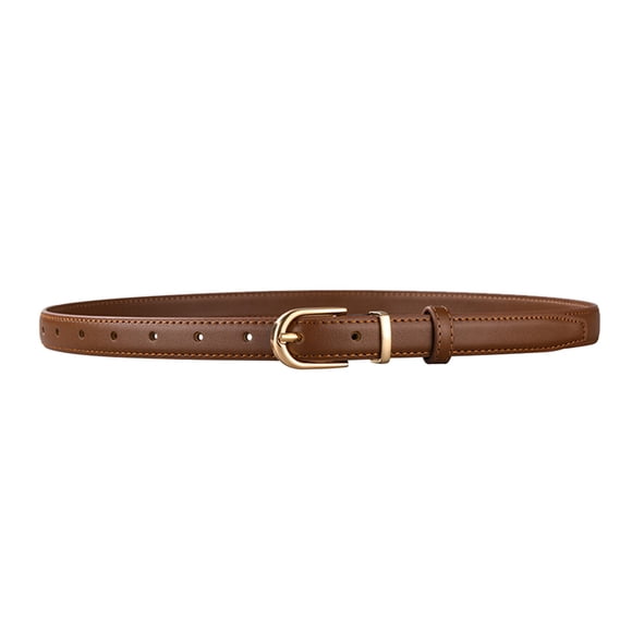 Women Thin Skinny Leather Belt for Jeans Dress with Stylish Gold Alloy Buckle Elegant Casual Fashion Accessory