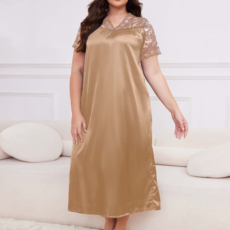 Levmjia Nightgowns For Women Plus Size Sleep Dress Cotton Plus Size V-Neck  Short Sleeve Long-Length Soft Breathable Summer Comfy Lace Trim Casual  Sleepwear - Walmart.com