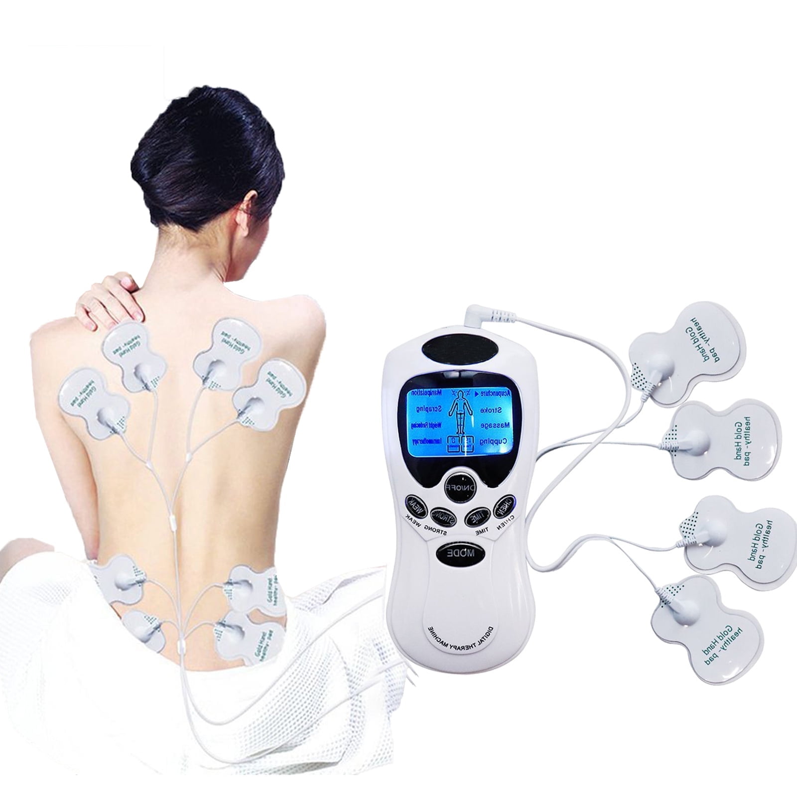 Tmalltide TENS Unit Electronic Pulse Massager for Electrotherapy Pain Therapy Muscle Stimulator Massager, 8 Modes and 4 Pads, Electric Massager for for Shoulder Neck Back Waist Legs Feet