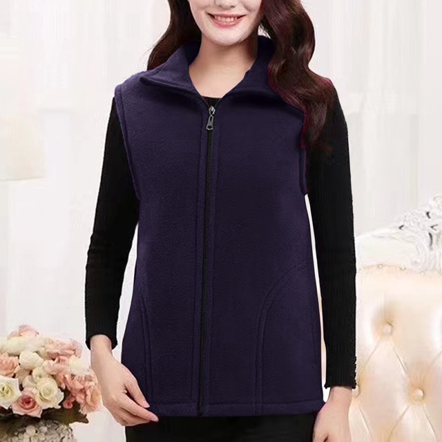 HongQid Women's Classic-Fit Sleeveless Polar Soft Fleece Vest with Zipper for Fall Winter