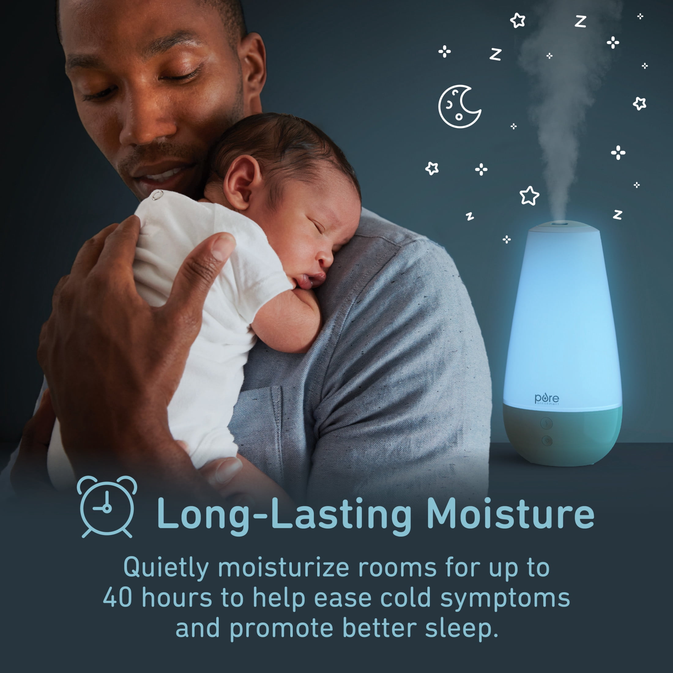 Pure Enrichment PureBaby 3-in-1 Whisper-Quiet Humidifier, Color Changing Night Light, & Essential Oil Diffuser for Baby Nursery & Kids Bedroom to Relieve Congestion, Colds, & Coughs (Whisper Green)