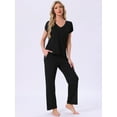 thumbnail image 2 of DARING DIVA Pajamas V Neck Top Drawstring Pants Sleepwear Lounge Sets S Black, 2 of 7