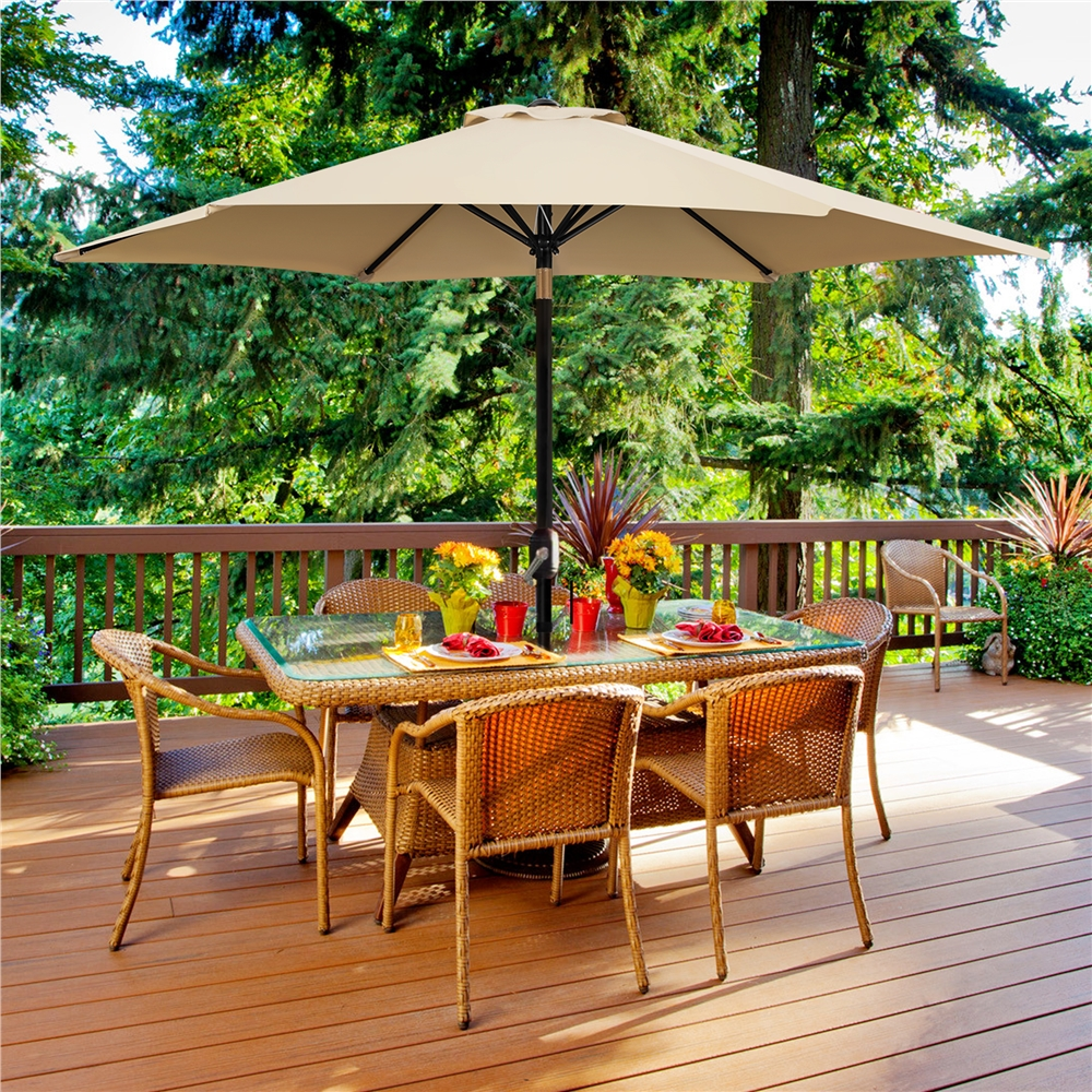 Alden Design 9 ft Tan Solid Print Octagon Market Patio Umbrellas, Adjustable Height