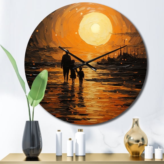 Designart "Beach horizon Sunset V" Beach Oversized Wall Clock