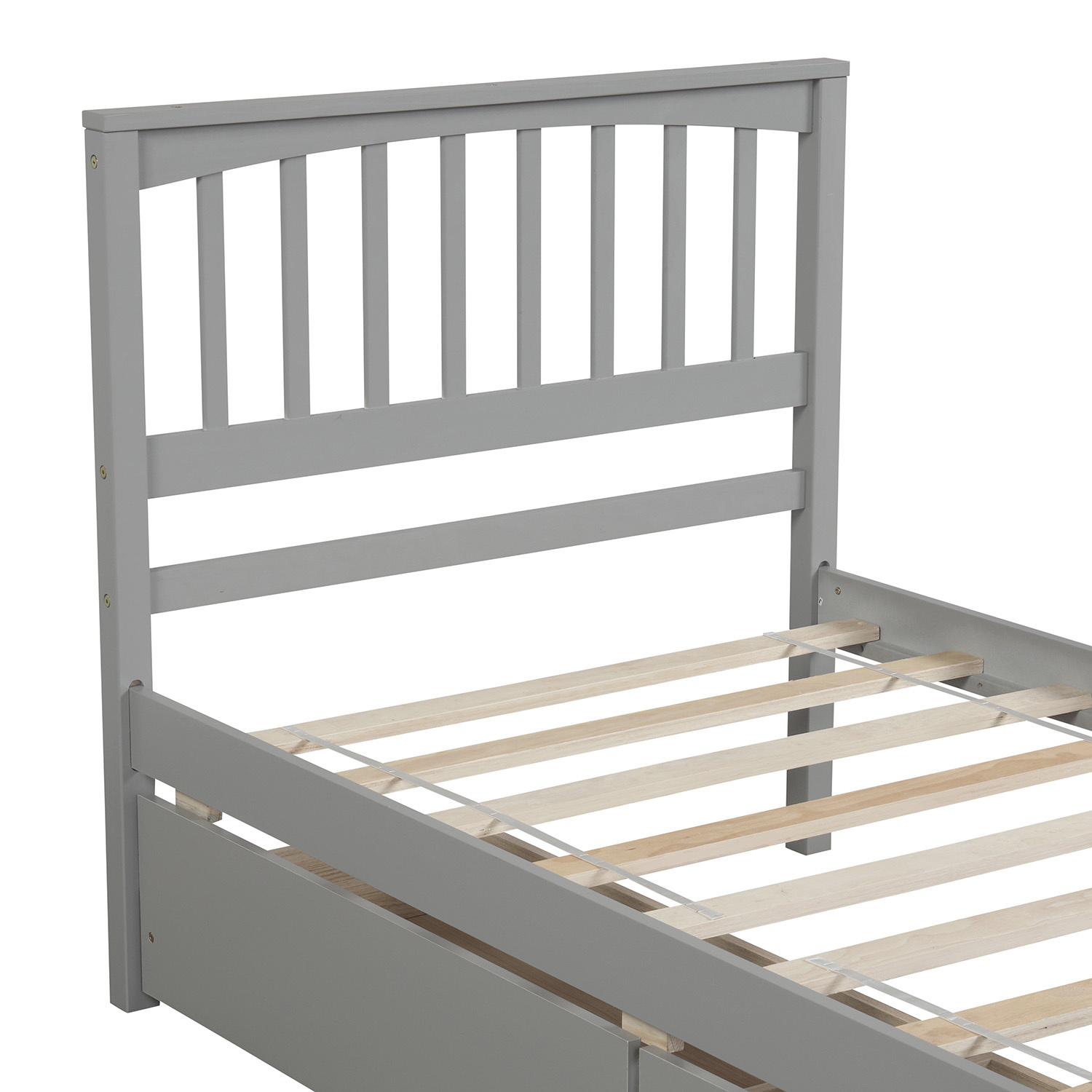 Twin Size Platform Bed with 2 Drawers, Classic Solid Wood Bed Frame with Headboard and Under-Bed Storage Space, for Kids Teens Adults Bedroom Furniture, No Box Spring Need, Grey - image 5 of 6