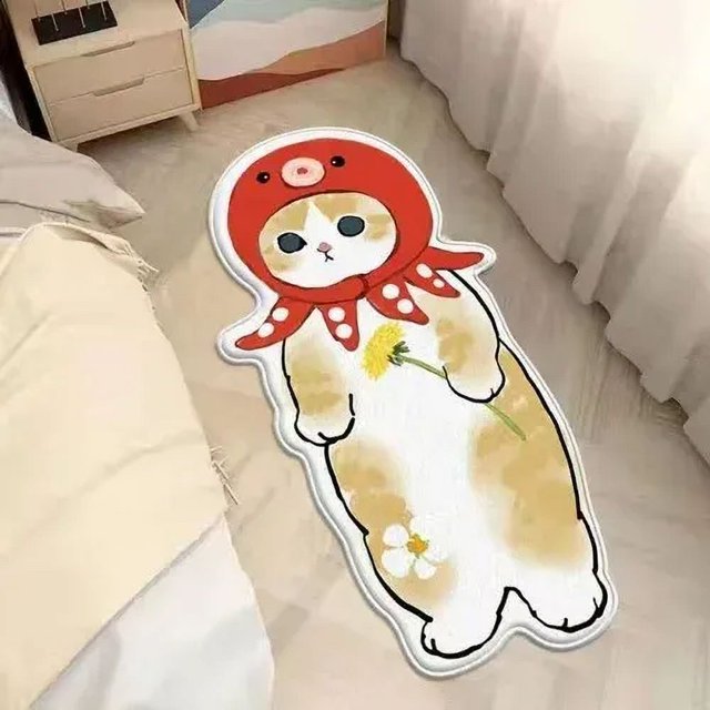Cartoon Bedside Rug Cat Floor Mat Fluffy Cat Mats Irregular Carpet for Living Room Shaggy Area Rugs Thicken Doormat Cute Decor