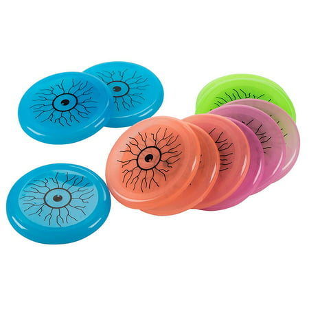 Juvale Mini Flying Discs - 12-Pack Halloween Glow in The Dark Miniature Frisbee, Scary Eyeball Design, Outdoor Toys, Gifts, Party Supplies Favors, 4 Assorted Colors, 3.9 Inches in Diameter