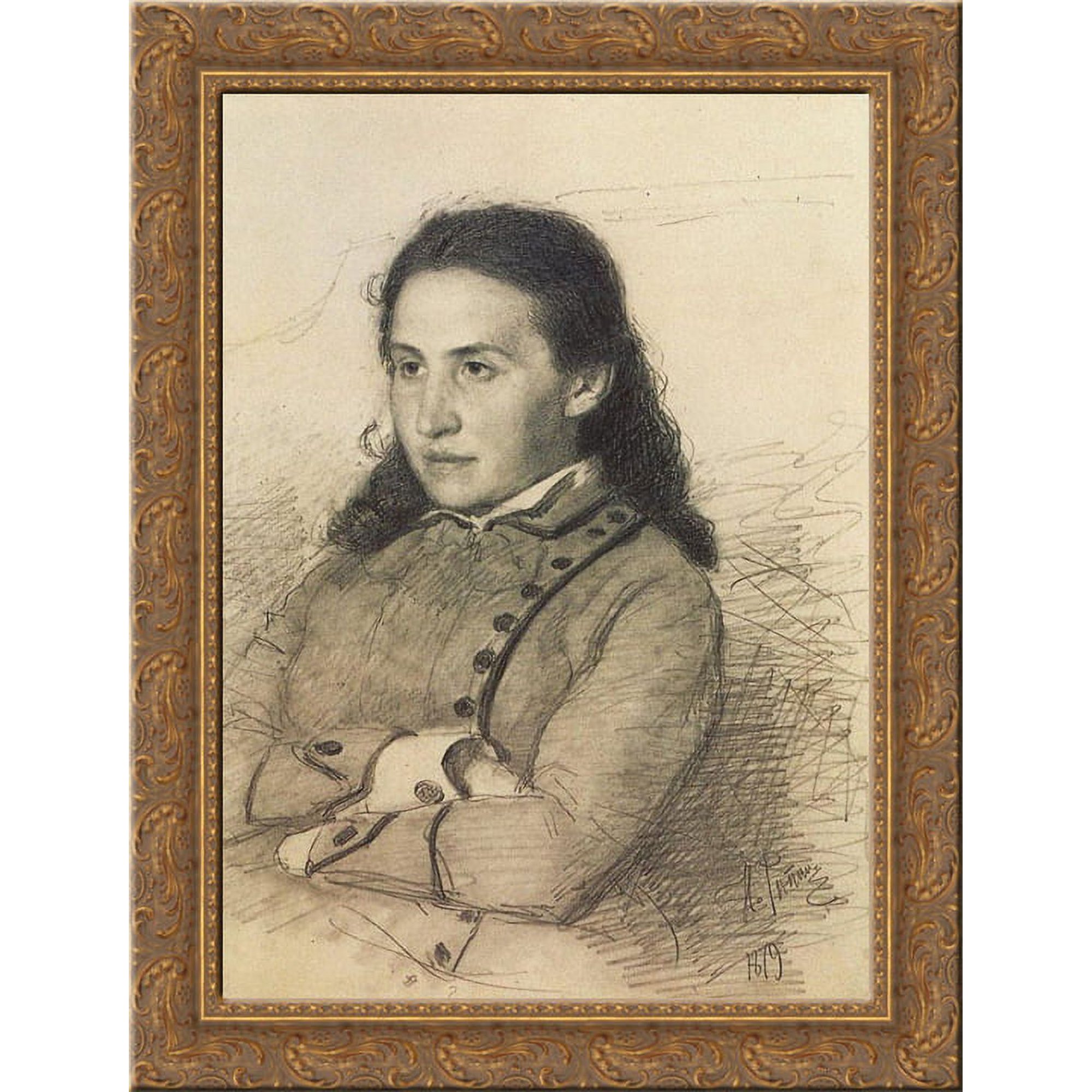 Portrait of E.G. Mamontova 20x24 Gold Ornate Wood Framed Canvas Art by Repin Ilya