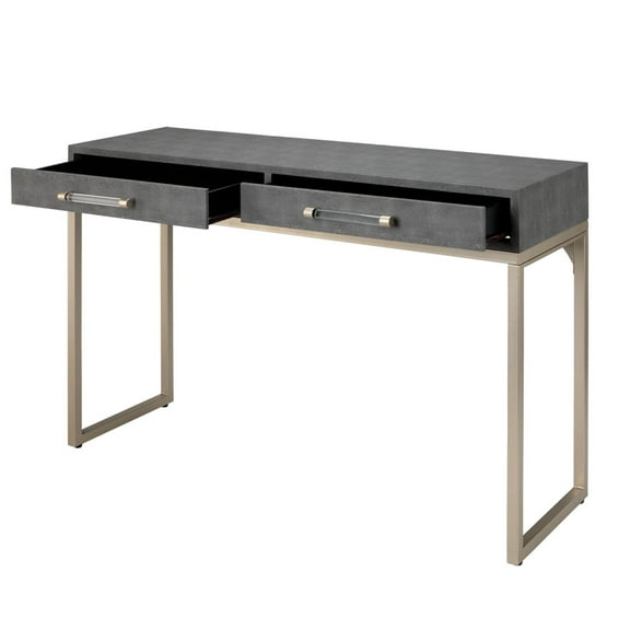 J&D Designs Kain 2-Drawer Faux Leather & Iron Console Table in Gray/Champagne