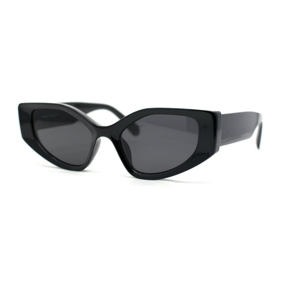 Womens Mod Squared Cat Eye Plastic Chic Fashion Retro Sunglasses All Black