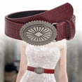 thumbnail image 3 of Cinturón de piel sintética para mujer, elegante cinturón estilo vaquera occidental para decoración de vaqueros. Rojo oscuro, 3 of 9