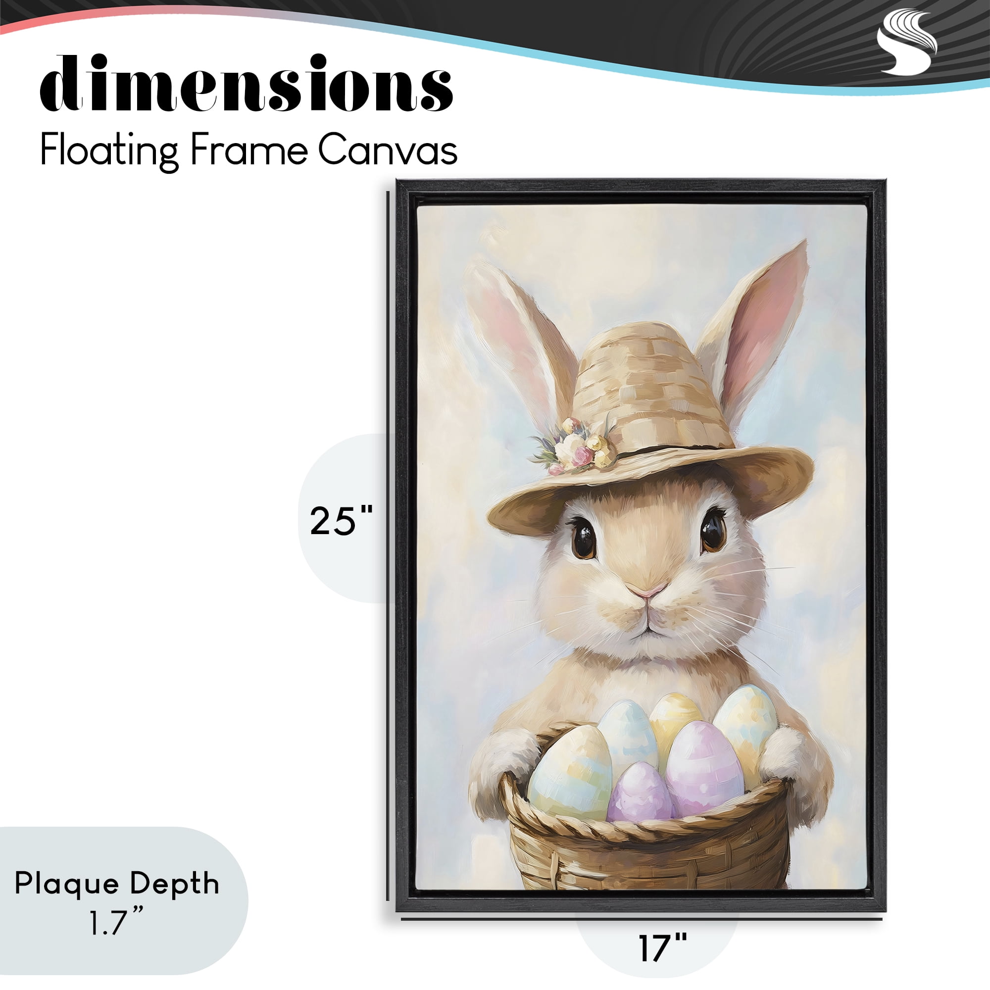 Stupell Industries Bunny with Easter Egg Basket Black Framed Floater Canvas Wall Art, design by The Prints Vibe