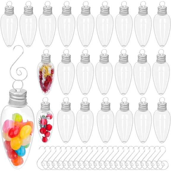 EBAOKUUP 24 PCS Christmas Booze Balls, Fillable Booze Tree Ornaments with S Hook, Light Bulb Ornaments for Crafts, Clear Plastic Xmas Decoration Boozes Ball for Xmas Home Party Decor