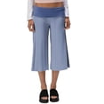thumbnail image 2 of Gaucho Capri Pants for Women Fold Over Cropped Pant Low Rise Wide Leg Capri Striped Palazzo Flowy Culottes Dark Blue M, 2 of 6