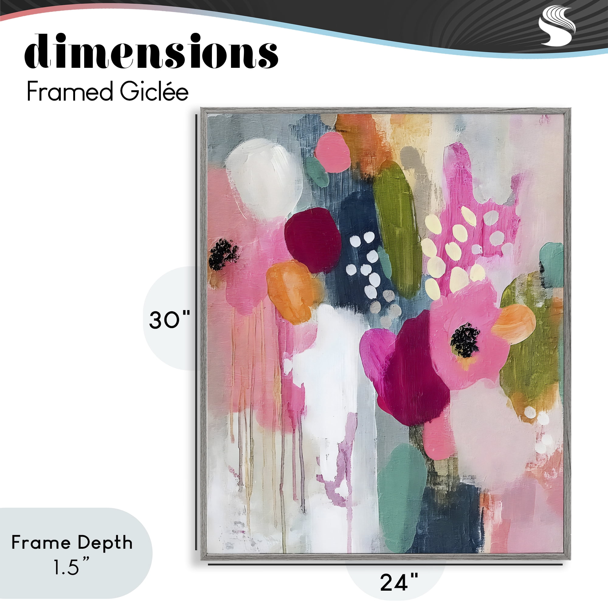 Stupell Industries Paint Drip Blooms Cascade Gray Framed Giclee Art, design by Riley B