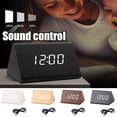 thumbnail image 1 of Travelwant Digital Alarm Clock, Led Time Display Wooden Digital Desk Clock with 6 Levels Adjustable Brightness, Temperature Humidity Triangle Wood Bedside Clock for Bedroom/Office, 1 of 3