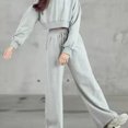 thumbnail image 2 of Jumpingount Chica Casual Crop Tops Pantalones Set Viajar Senderismo Fiesta Banquete Evento Color sólido Ropa de algodón Pantalones Ropa conjuntos de ropa Gris 100cm, 2 of 6
