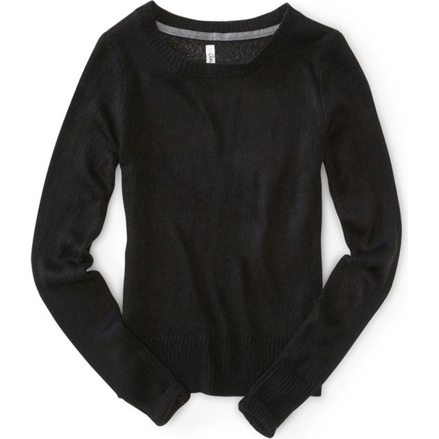 Aeropostale Suéter de punto con cuello redondo Ls para mujer, negro, pequeño