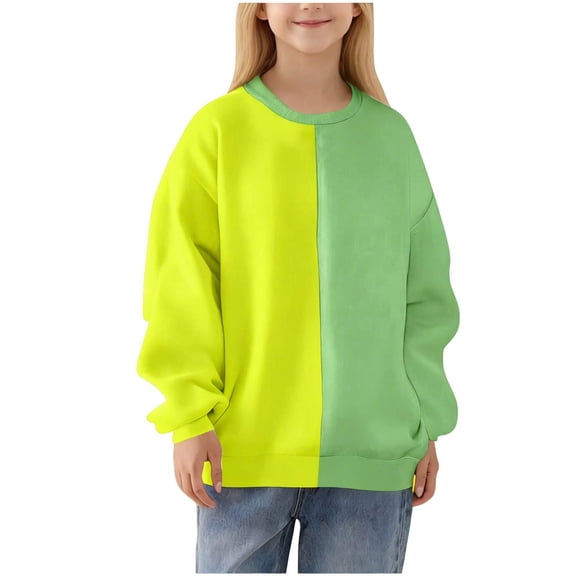 Khunlpohl Kids Casual Sweatshirts Crew Neck Color Block Sweatshirt Long Sleeve Trendy Loose Tops for 2-14 Years