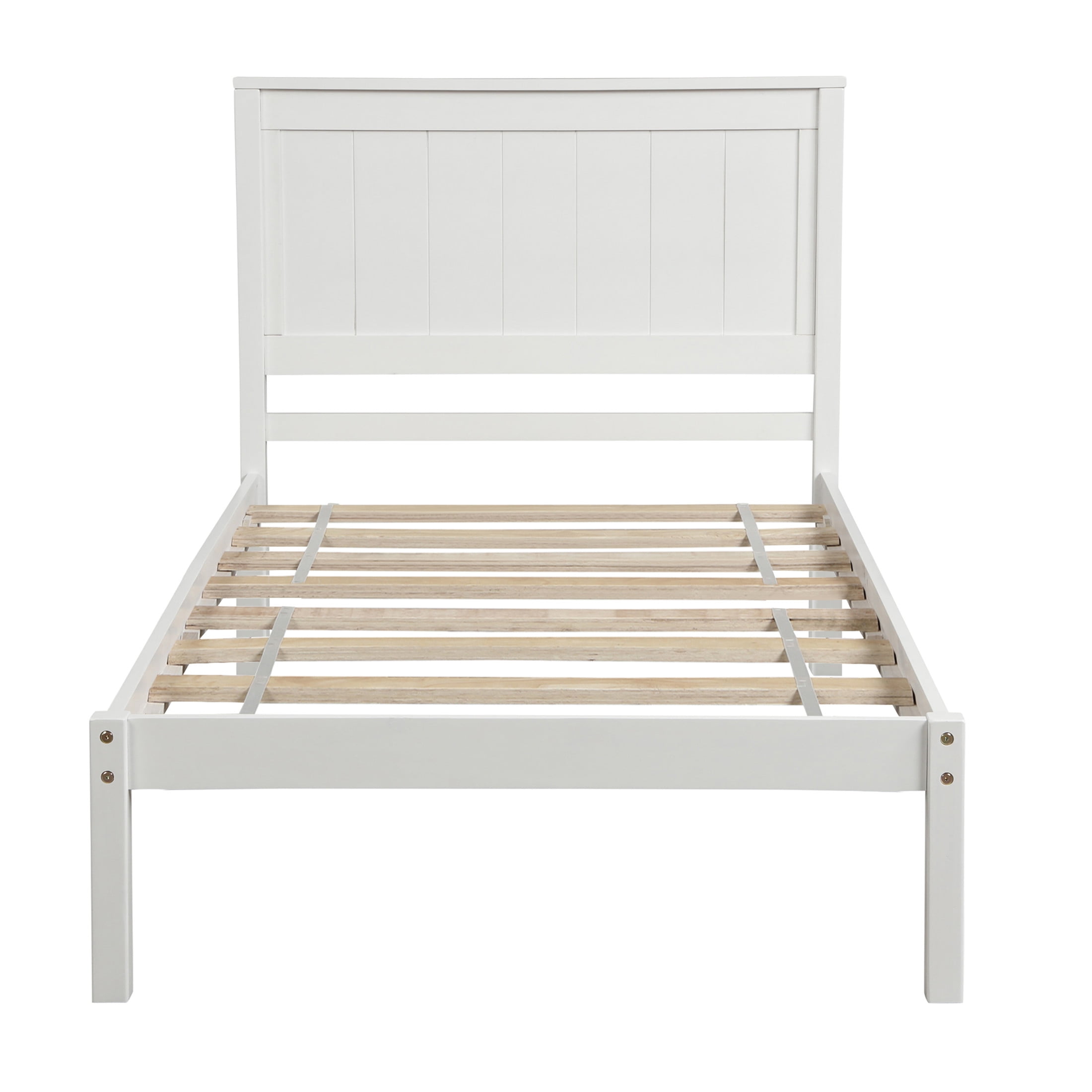Noble House Sylvia Twin Platform Bed Frame with Headboard, Wood Slat Support, Modern Pine Wood Frame, White