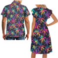 thumbnail image 5 of Garronmavis Colorful Palm Leaf Matching Couple Outfits Men's Short Sleeve Shirt Comfort Beach Shirts for Summer and Women's V-neck Dress Size 3XL Flowy Hawaiian Party Sundress, 5 of 7