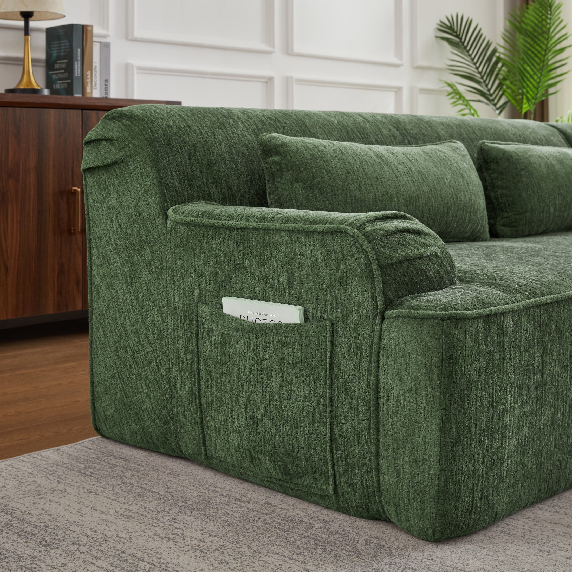 Aukfa 2-Piece Modular Chenille Sectional Sofa, 26.5" Deep Seat, No Assembly, Right Chaise, Green
