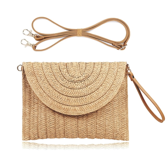 Bolso de mano de paja COOKOOKY Summer Beach, marrón claro