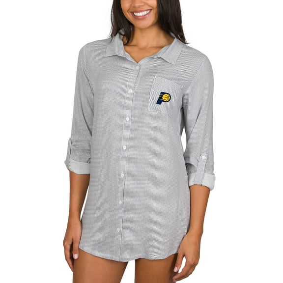 Women's Concepts Sport Gray Indiana Pacers Melody Woven Long Sleeve Nightshirt
